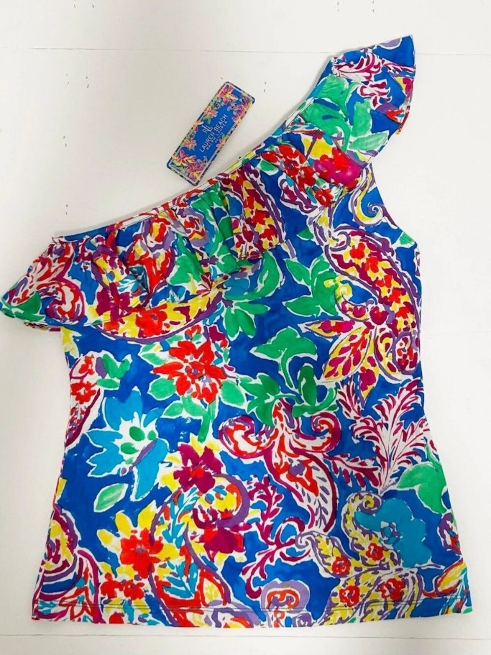 Lauren Ralph Lauren One Shoulder Ruffle Top | Size PM | NWT